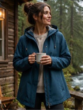 Pendleton Women’s XL Hooded Rain Jacket Coat Blue Southwestern Lined